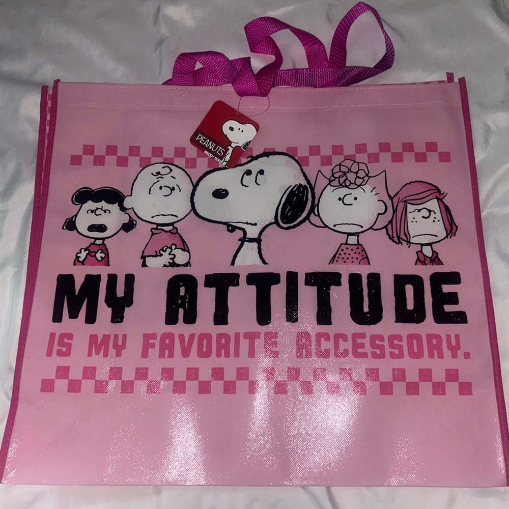 🔥🥜Peanuts Snoopy Pink Tote My Attitude Is My Favorite Accessory 19.5” Bag🥜🔥
